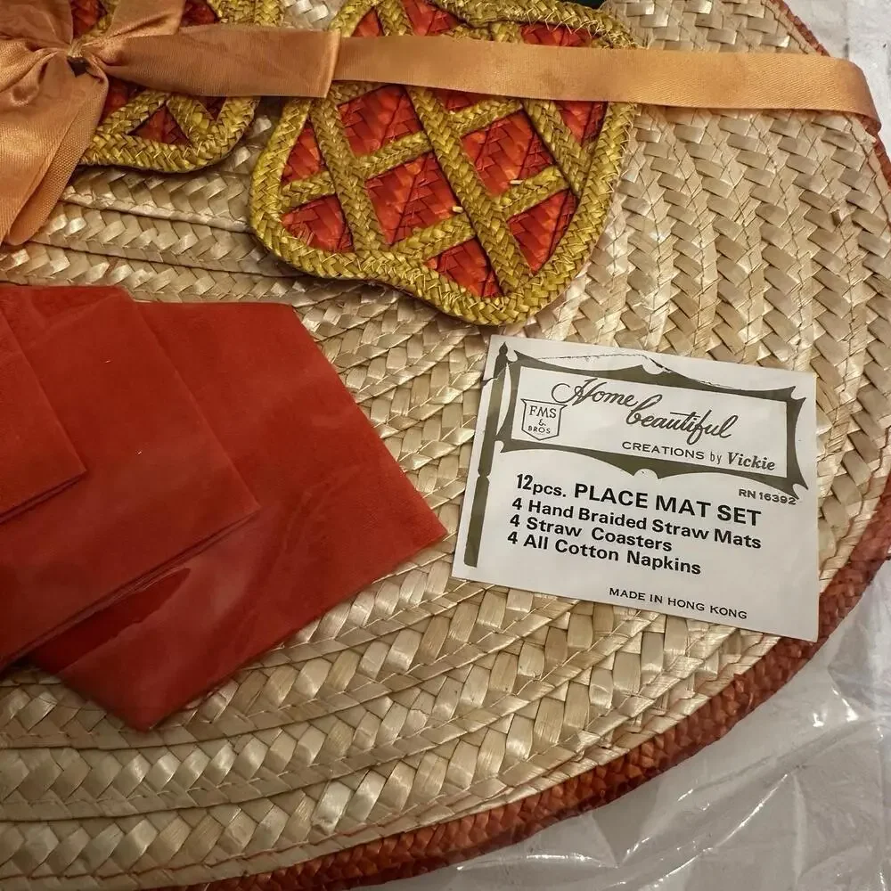 Home Beautiful Vintage Straw Pineapple Placemat Set 12 Pcs. New In Package - Picture 2 of 6